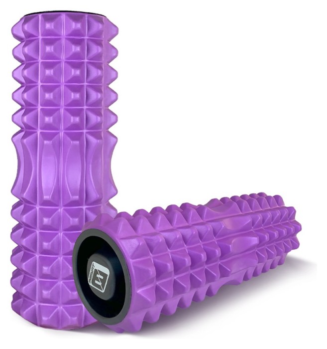Масажний ролик EasyFit Grid Roller 33 см v.1.2 із заглушками з обох сторін (фіолетовий)