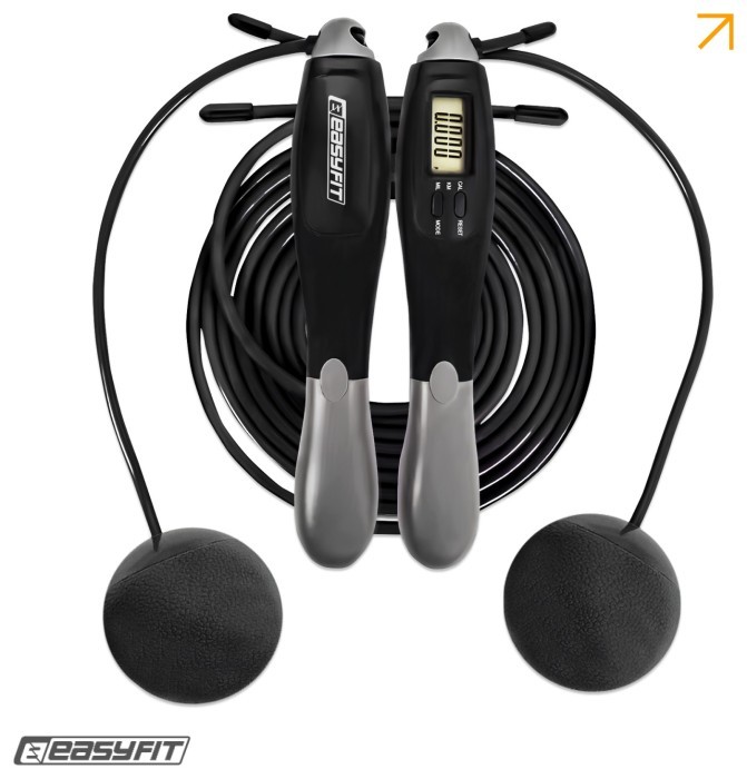 Скакалка со счетчиком EasyFit TwinRope скоростная 2,8м черная-серая