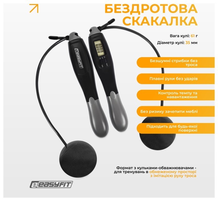 Скакалка со счетчиком EasyFit TwinRope скоростная 2,8м черная-серая