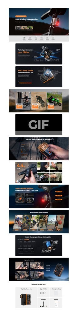 Велосипедний міні насос-задня фара Flextail Tiny Tire Pump ACS, чорний, укр, укр