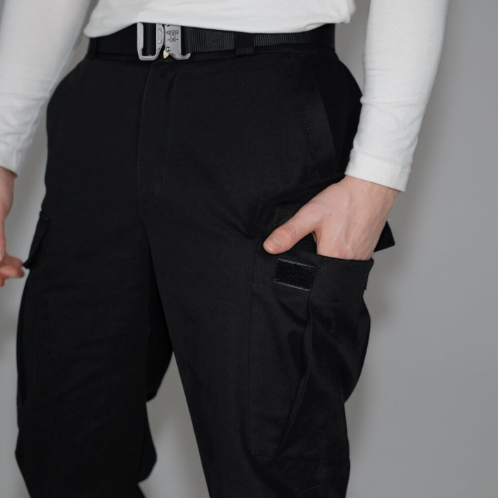 Брюки карго Slavni с накладными карманами черные, Брюки-карго весенние Slavni Brut черные.