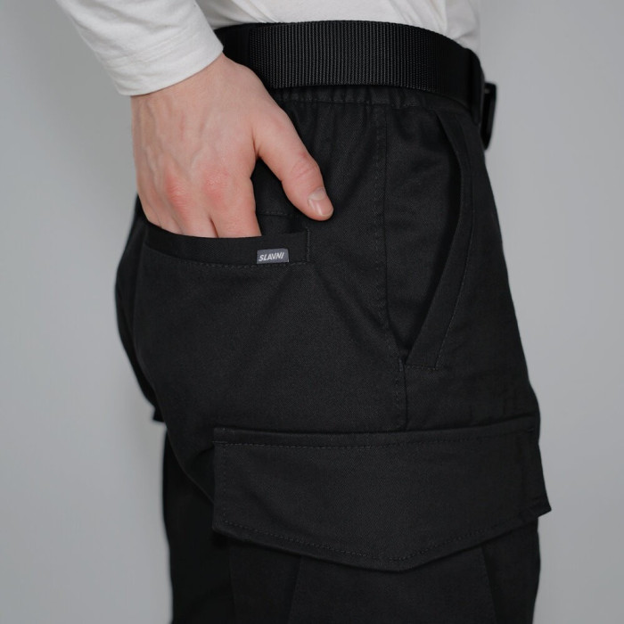 Брюки карго Slavni с накладными карманами черные, Брюки-карго весенние Slavni Brut черные.