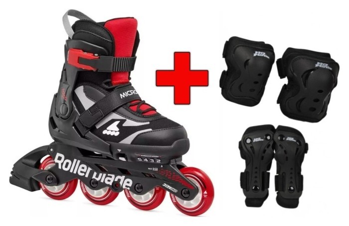Комплект роликові ковзани Rollerblade Microblade black-red + захист, укр, укр