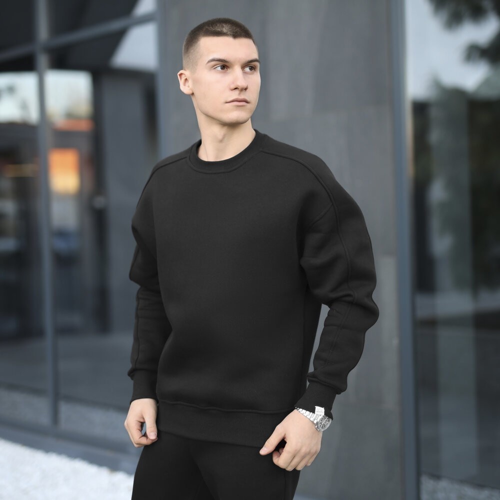 Оверсайз свитшот черный мужской осень зима Pobedov Hubble. Оверсайз кофта черная