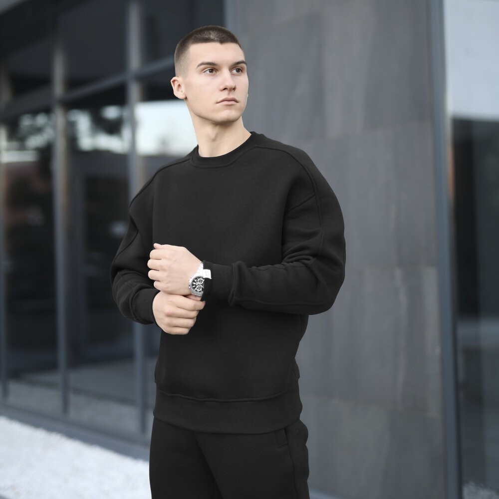 Оверсайз свитшот черный мужской осень зима Pobedov Hubble. Оверсайз кофта черная