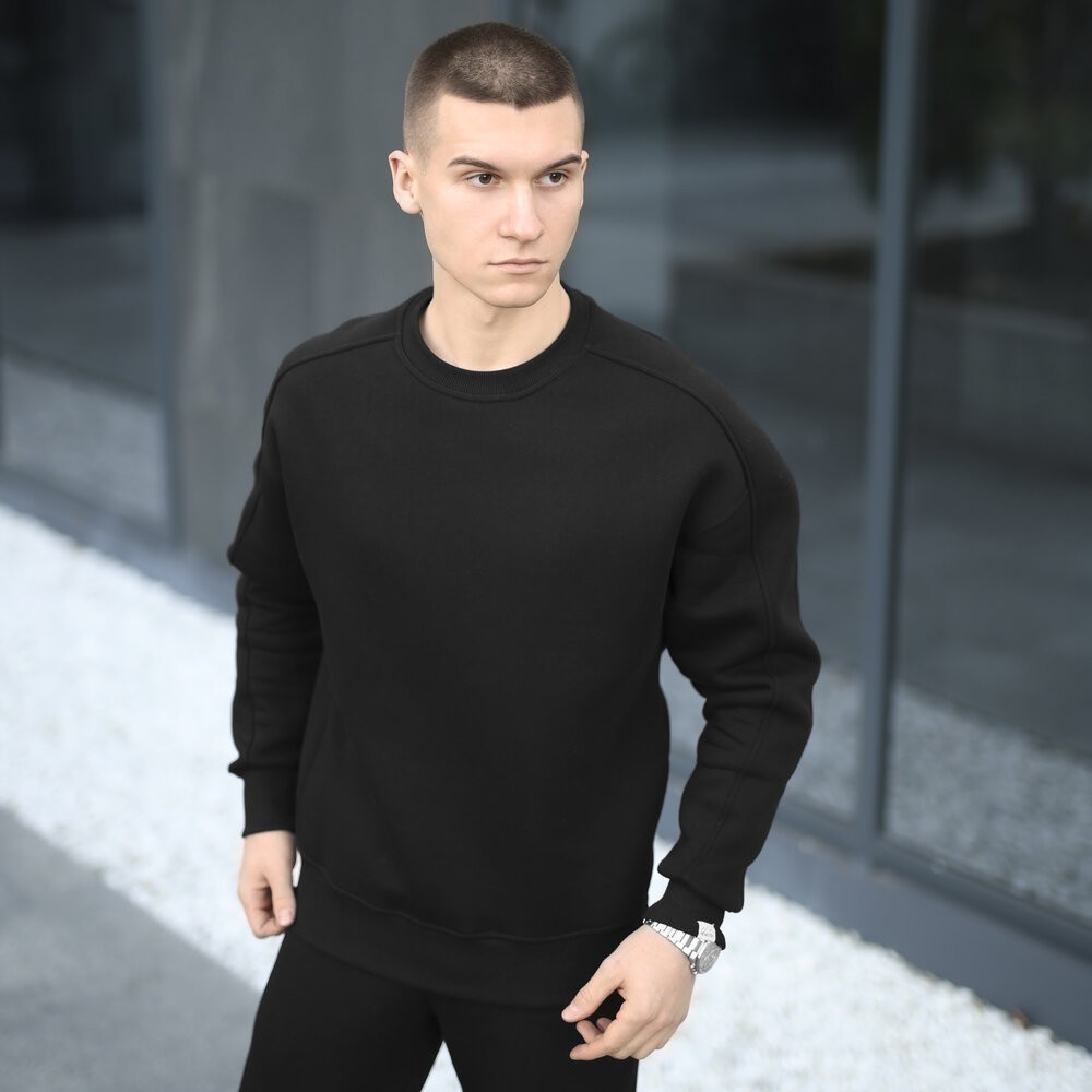 Оверсайз свитшот черный мужской осень зима Pobedov Hubble. Оверсайз кофта черная