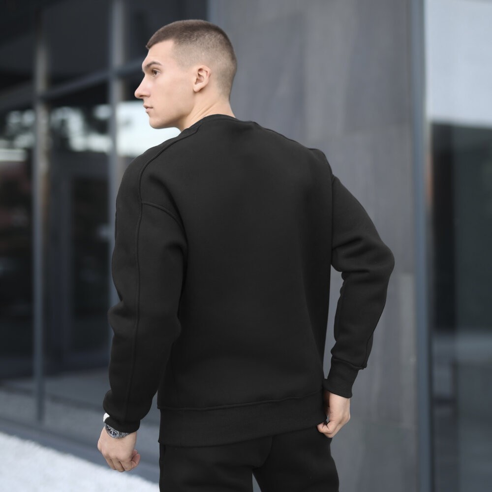 Оверсайз свитшот черный мужской осень зима Pobedov Hubble. Оверсайз кофта черная