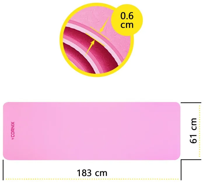 Коврики спортивные Cornix TPE 183 x 61 x 0.6 см для йоги и фитнеса XR-0005 Pink/Rose