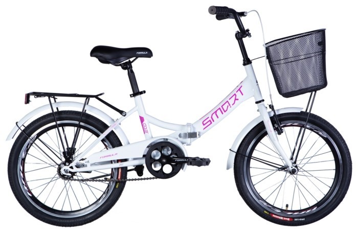 Велосипед ST 20" Formula SMART Vbr рама- с багажником задн St с корзиной Pl с крылом St 2024 (белый)