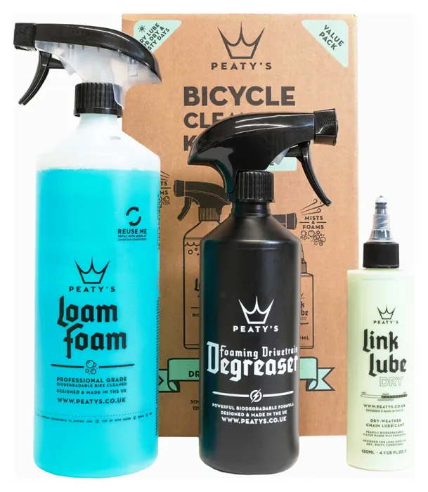 Набор для мойки Peaty's Gift Pack, Wash Degrease Lubricate Dry, шампунь 500ml/дегризер 500ml/масло цепи 120ml, Dry
