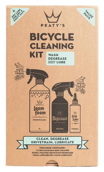 Набор для мойки Peaty's Gift Pack, Wash Degrease Lubricate Dry, шампунь 500ml/дегризер 500ml/масло цепи 120ml, Dry