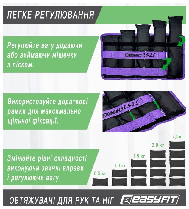 Утяжелители для ног и рук EasyFit наборные черно-оранжевые 0,5-2,5 кг (пара)