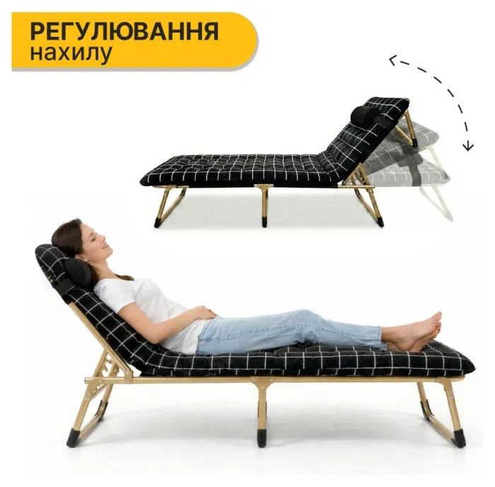 Розкладне ліжко (розкладачка) з оксамитовим матрацом і подушкою LEOBRO (LB-FB-B3-PAT)