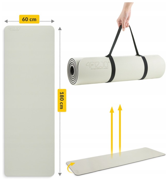 Килимок (мат) спортивний 4FIZJO TPE 180 x 60 x 0.6 см для йоги та фітнесу Grey/Black (P-5907739317100)