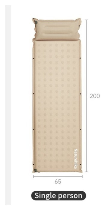 Матрац туристичний із подушкою, самонадувний одномісний Naturehike CNK2550WS025, вологостійкий, 200 х 65 х 3 см, бежевий, укр, укр