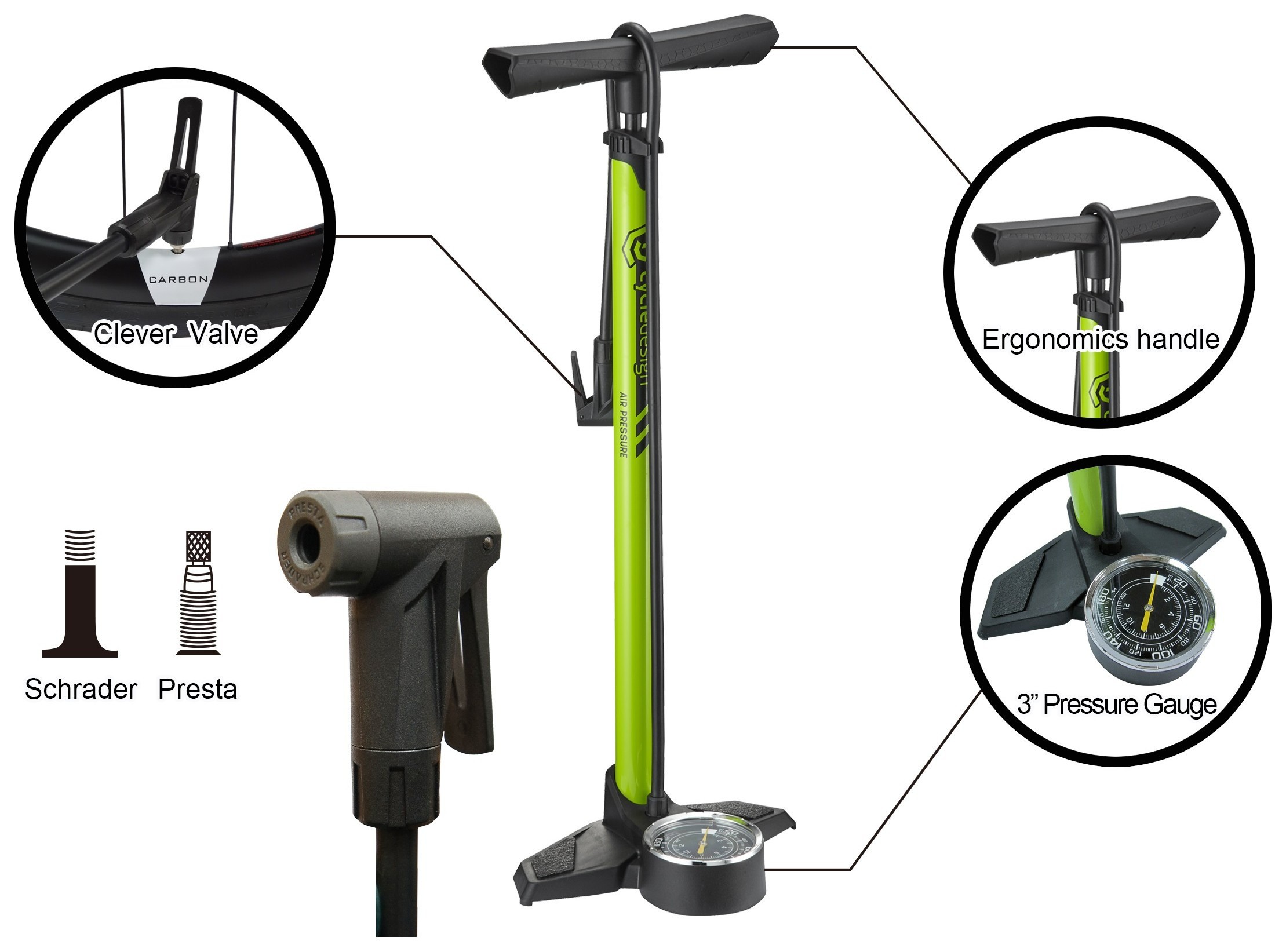 Велосипедные насосы Cycledesign FLOOR PUMP CLR Green/black (PP0042)