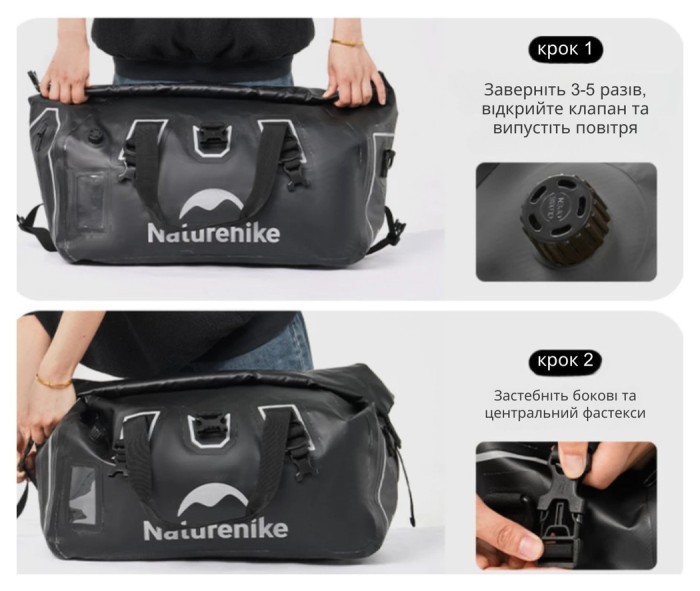 Водонепроникна дорожня сумка Naturehike CNK2450XB015, 60 л, чорна