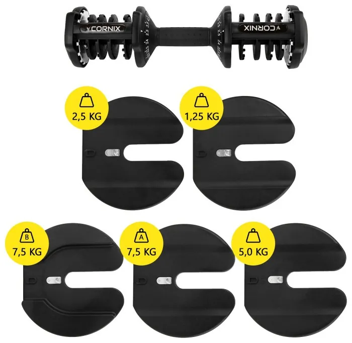 Гантеля з регульованою вагою Cornix 2.5-24 кг XR-0405 Black