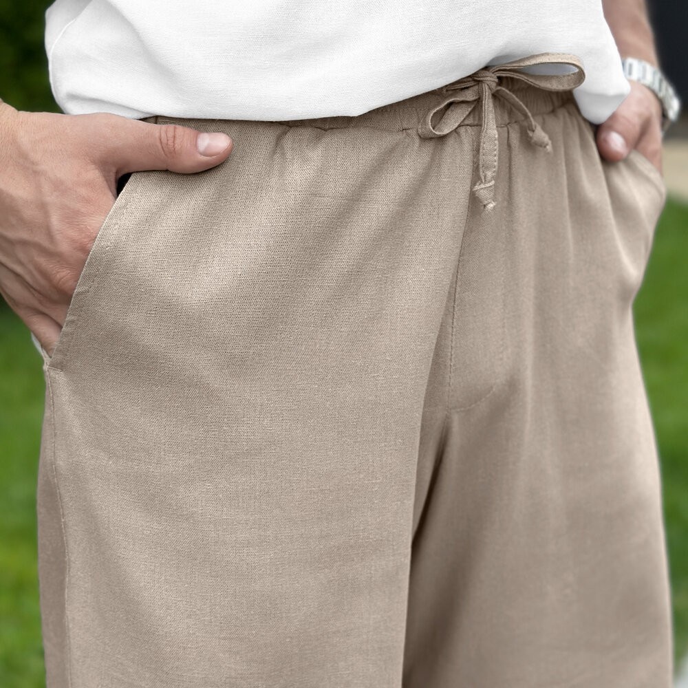 Шорти чоловічі льняні з кишенями бежеві Pobedov Marsel