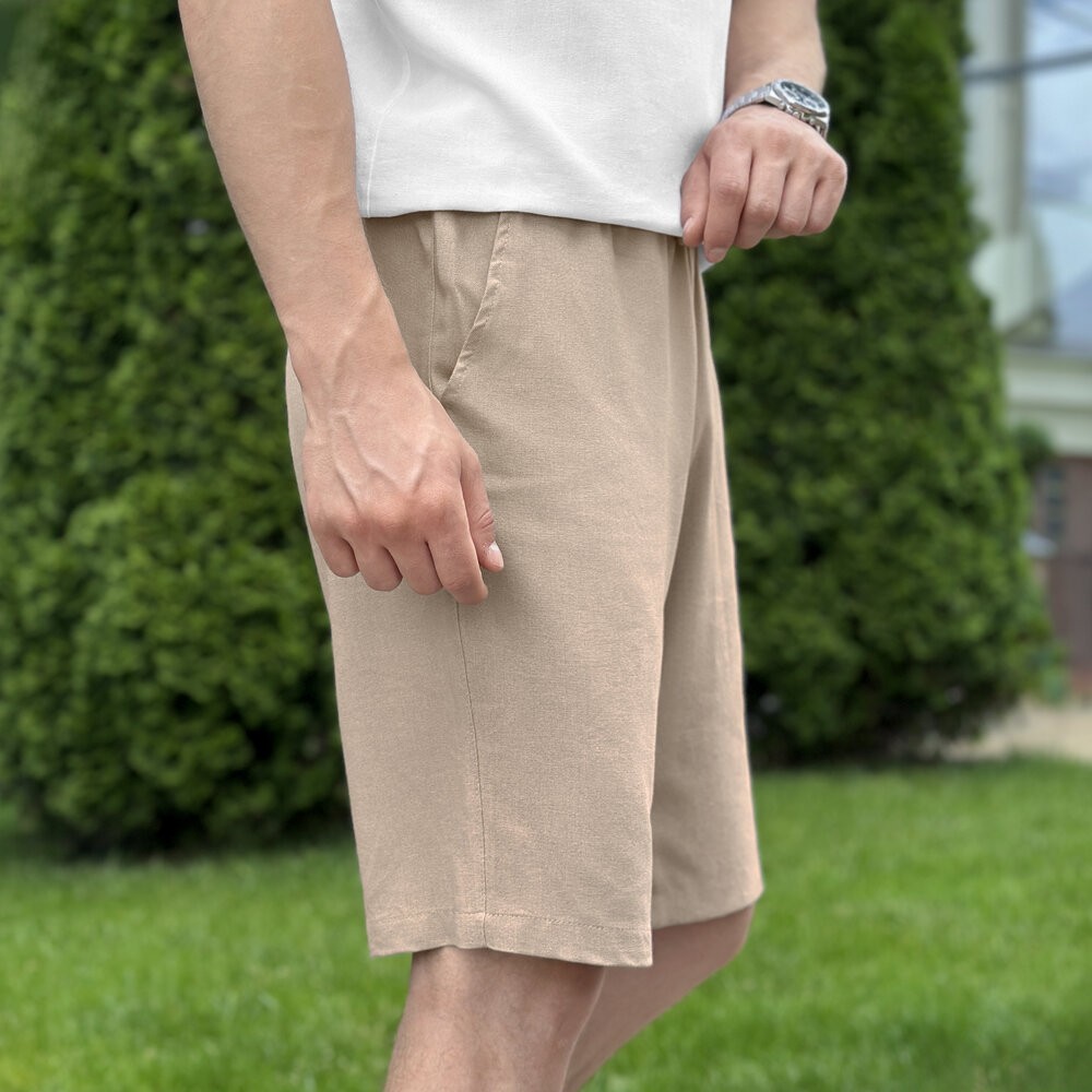 Шорти чоловічі льняні з кишенями бежеві Pobedov Marsel