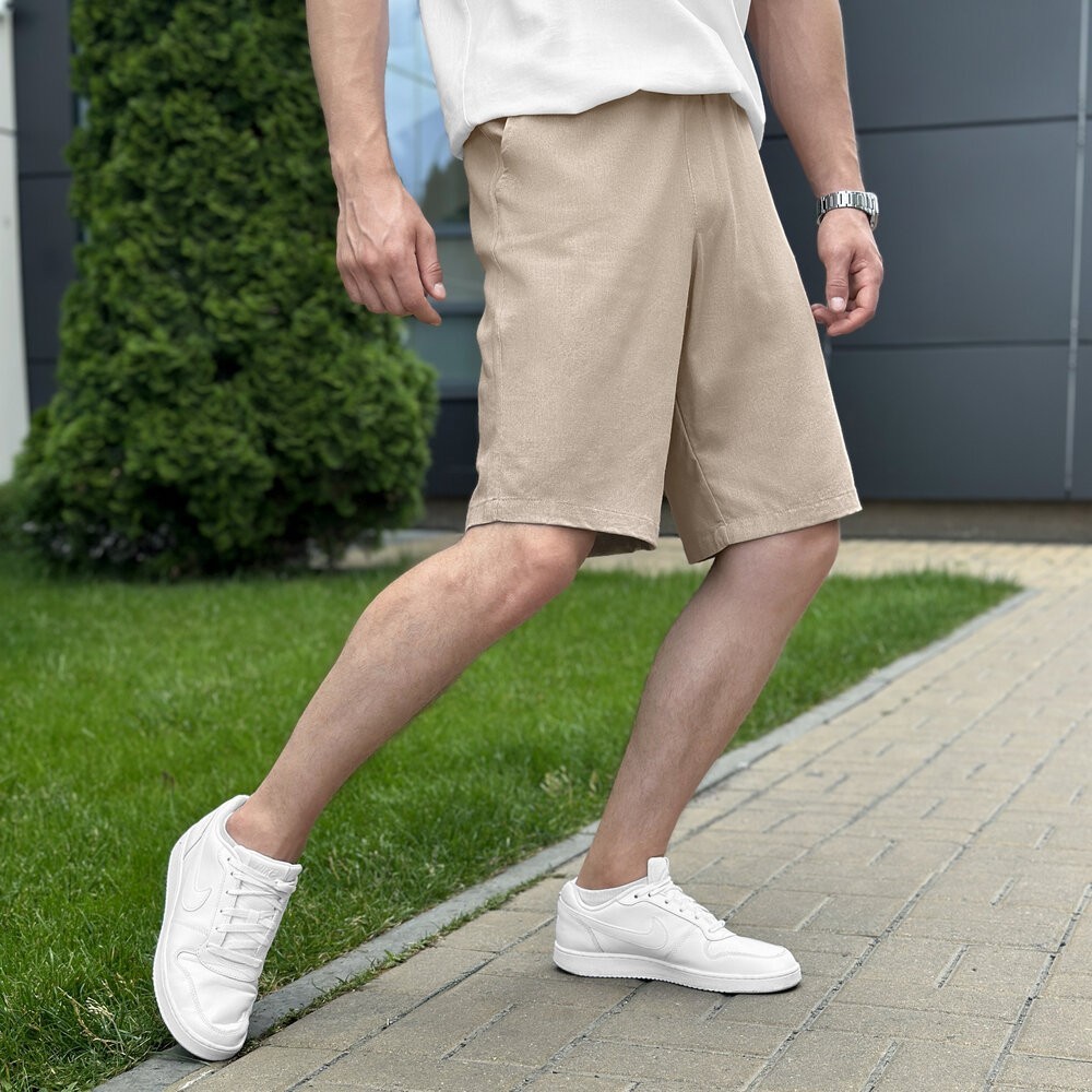 Шорти чоловічі льняні з кишенями бежеві Pobedov Marsel