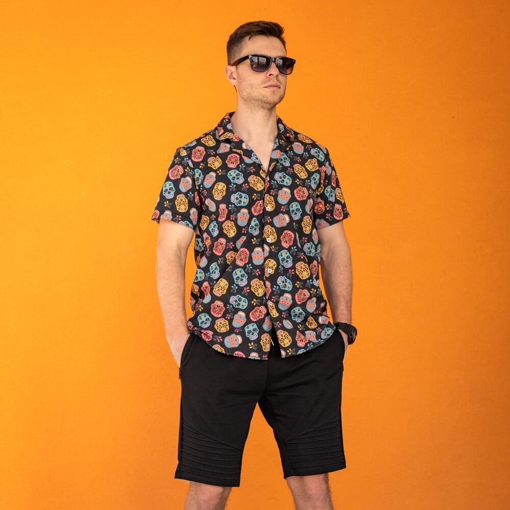 Чоловіча сорочка з коротким рукавом чорна Pobedov Kolorovi cherepy, укр, укр