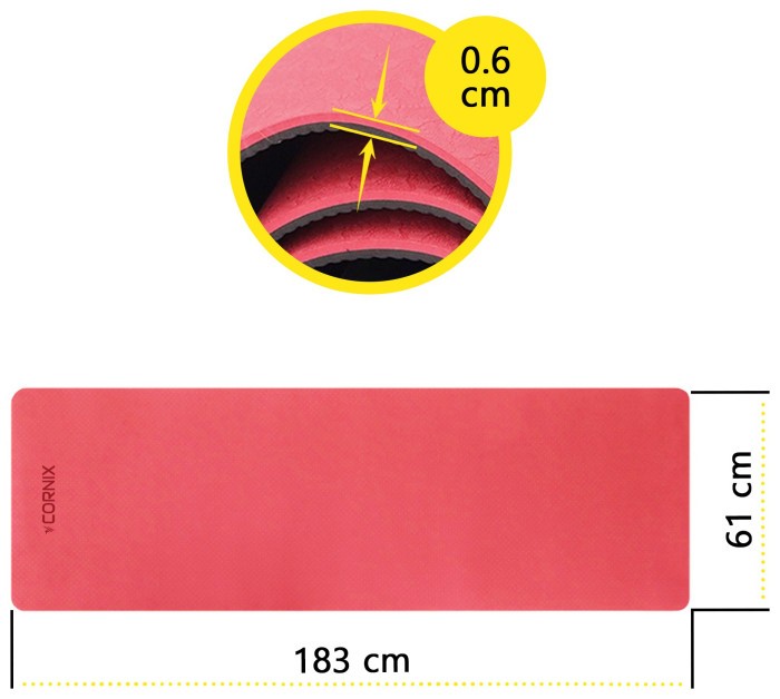 Коврик спортивный Cornix TPE 183 x 61 x 0.6 см для йоги и фитнеса XR-0006 Red/Black