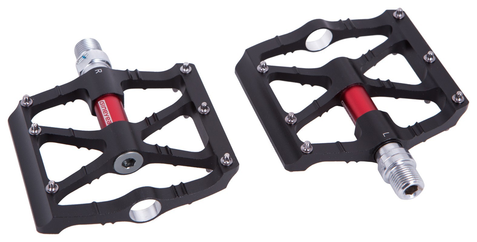 Педали GINEYEA K-307 алюм. на пром. подшипнич. черно-красные (черно-красный)