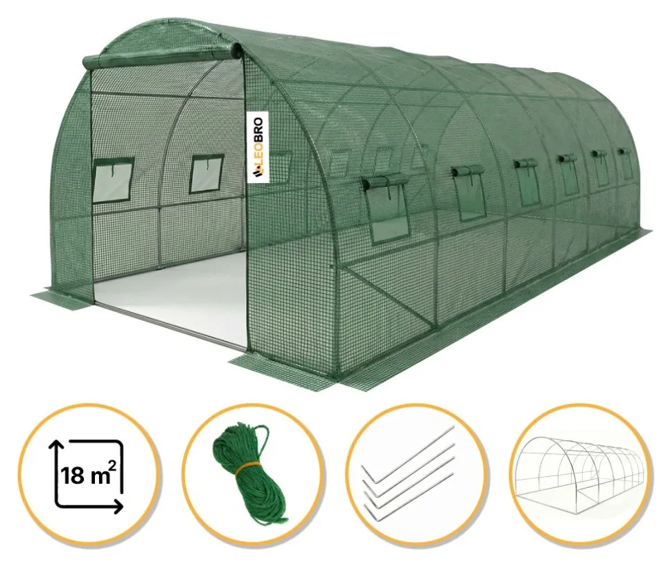 Посилена садова теплиця парник LEOBRO Garden 18м2 Green (LB-G107-GRN) (LB-LB-G107-GRN)