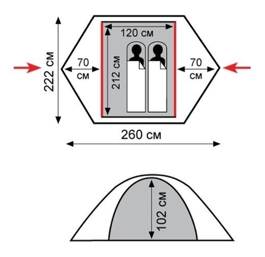 Намет Tramp Sarma 2 (V2) сірий/червоний (TRT-030)