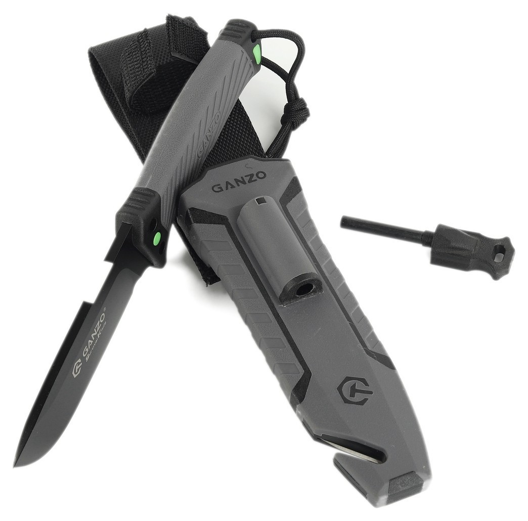 Ніж Ganzo G8012V2-GY сiрий (G8012V2-GY) з паракордом