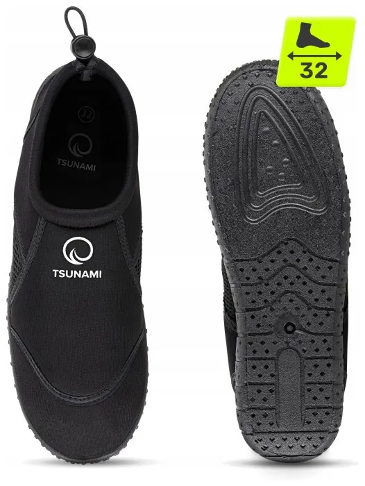 Взуття для пляжу (аквашузи) TSUNAMI Slip-On для плавання та водних видів спорту Size 32 Black (P-5905973406215)