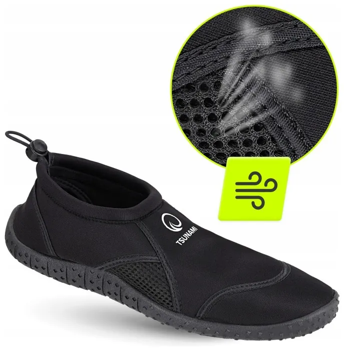Взуття для пляжу (аквашузи) TSUNAMI Slip-On для плавання та водних видів спорту Size 32 Black (P-5905973406215)