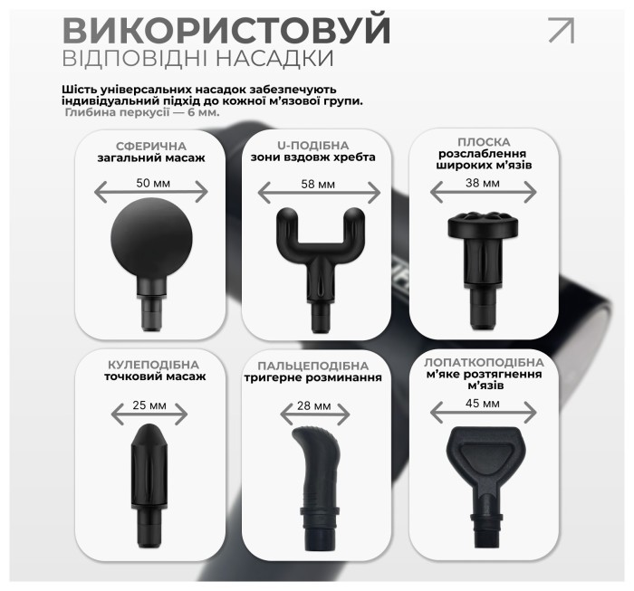 Перкусійний масажер для спини EasyFit Vibe 6 насадок, 30 режимів