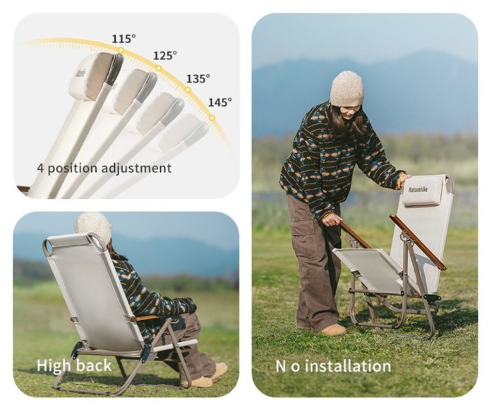 Крісло складане з регульованим нахилом Naturehike CNK2550JJ012, вуглецева сталь, бежевий