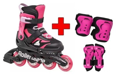 Комплект роликові ковзани Rollerblade Microblade black-pink + захист