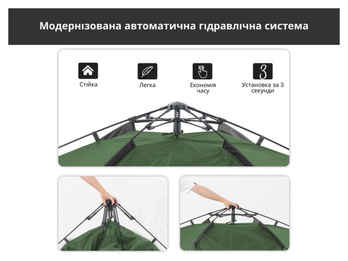 Намет тримісний автоматичний Naturehike NH21ZP008, оливково-зелений, укр, укр