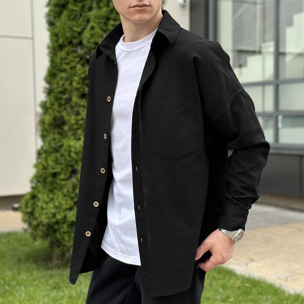 Чоловіча чорна сорочка з довгим рукавом Pobedov Founder