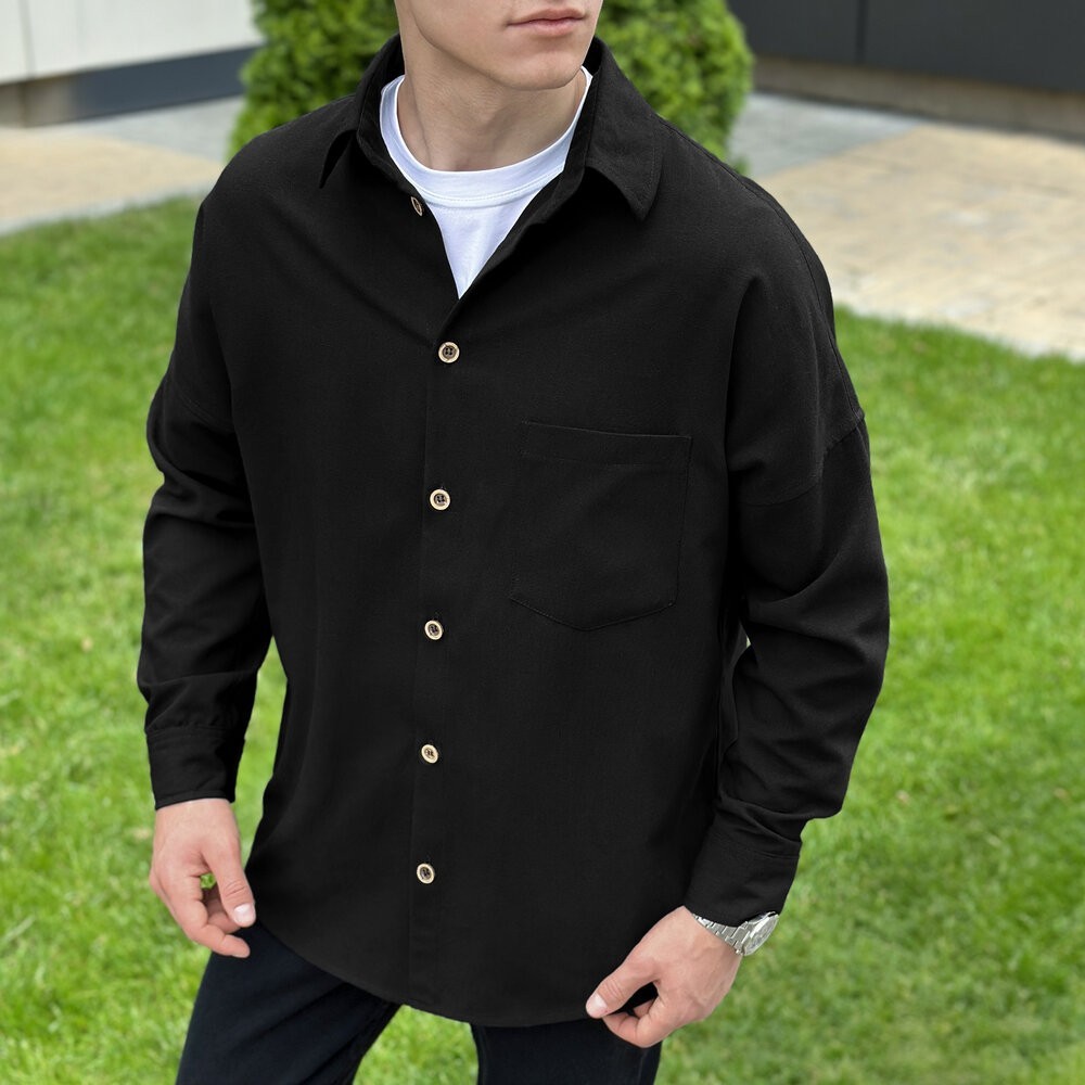 Чоловіча чорна сорочка з довгим рукавом Pobedov Founder, укр, укр