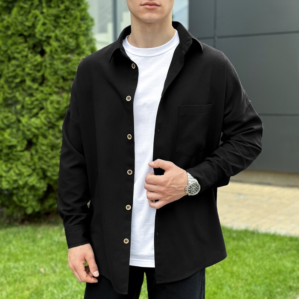 Чоловіча чорна сорочка з довгим рукавом Pobedov Founder, укр, укр