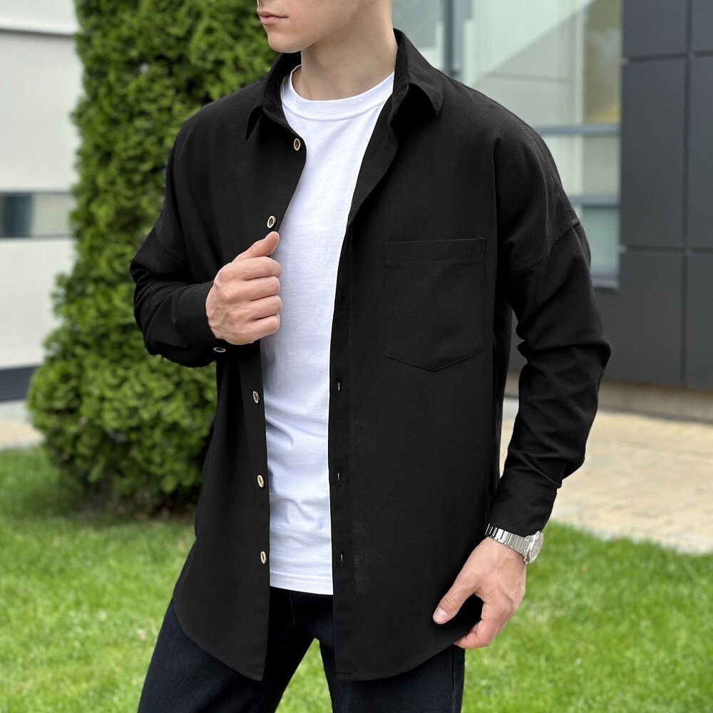 Чоловіча чорна сорочка з довгим рукавом Pobedov Founder, укр, укр