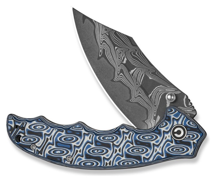 Ніж складаний туристичний Civivi Pentad (8.8 см) Damascus / Micarta синій/білий