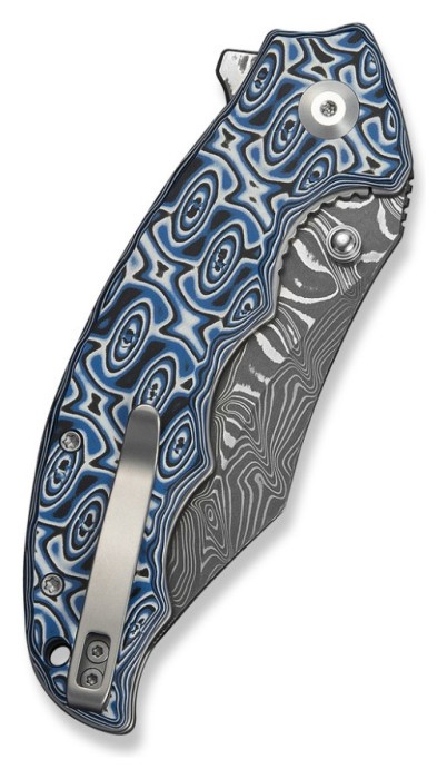 Ніж складаний туристичний Civivi Pentad (8.8 см) Damascus / Micarta синій/білий