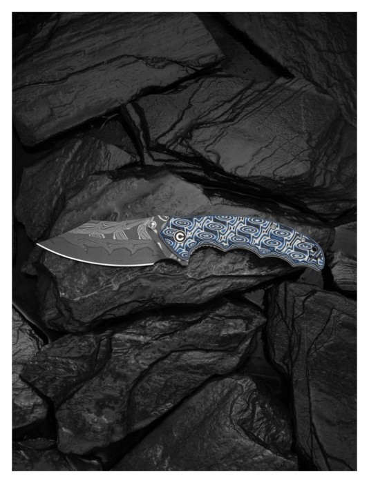 Ніж складаний туристичний Civivi Pentad (8.8 см) Damascus / Micarta синій/білий