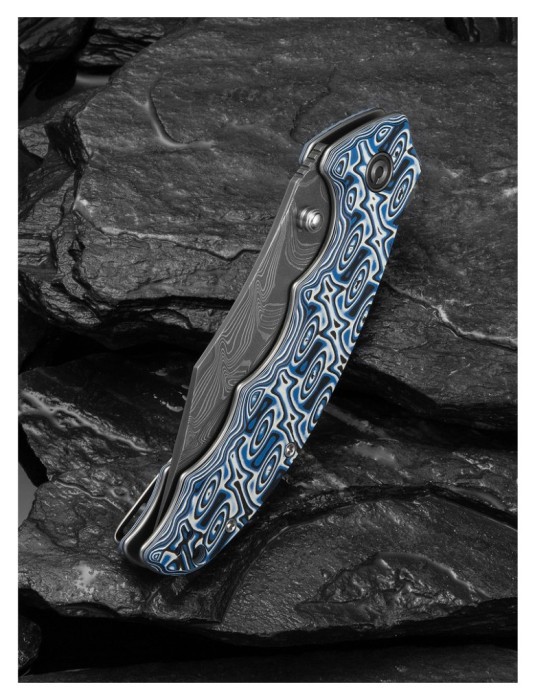 Ніж складаний туристичний Civivi Pentad (8.8 см) Damascus / Micarta синій/білий