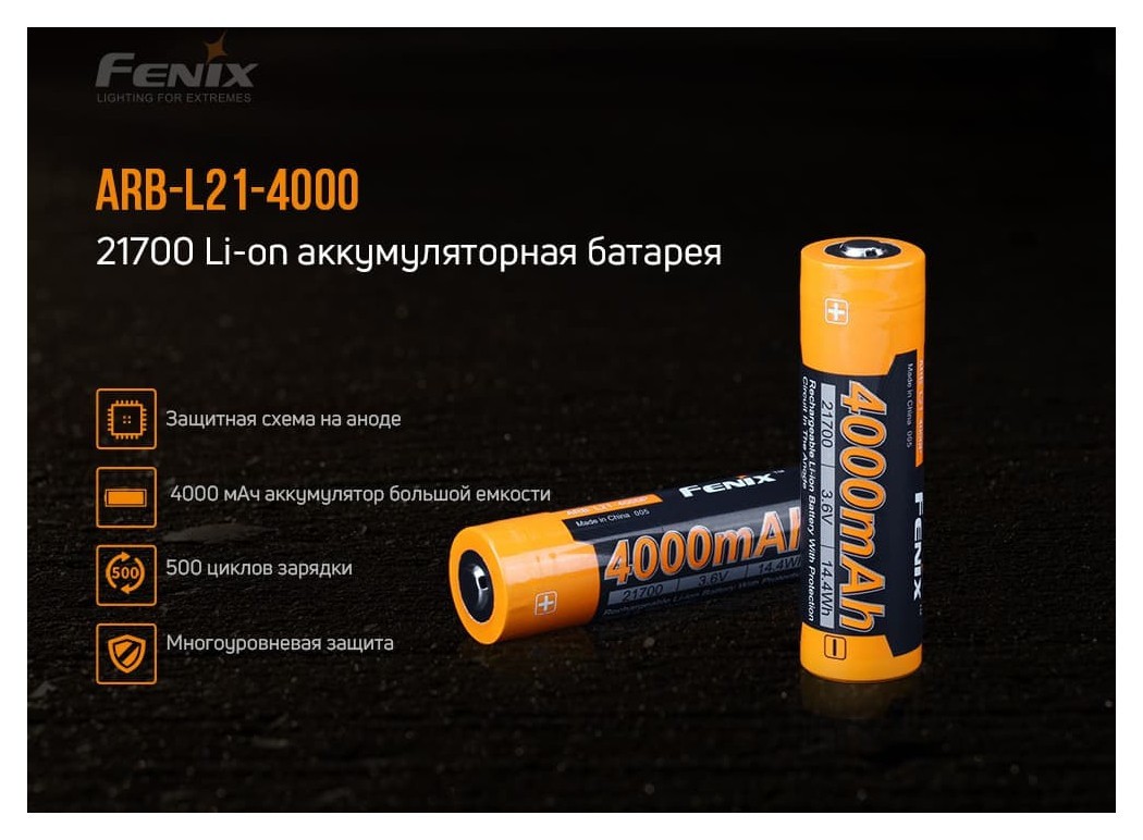 Акумулятор 21700 Fenix (4000 mAh), укр, укр