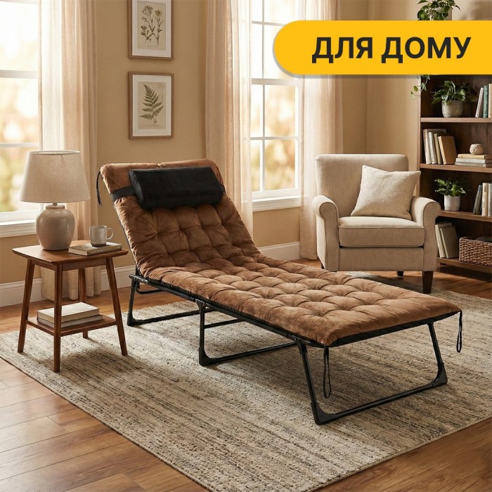 Розкладне ліжко (розкладачка) з оксамитовим матрацом і подушкою LEOBRO Brown (LB-FB-A3-BRN)