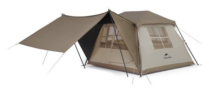 Намет з навісом Naturehike Village CNK2300ZP021, коричневий великий, укр, укр