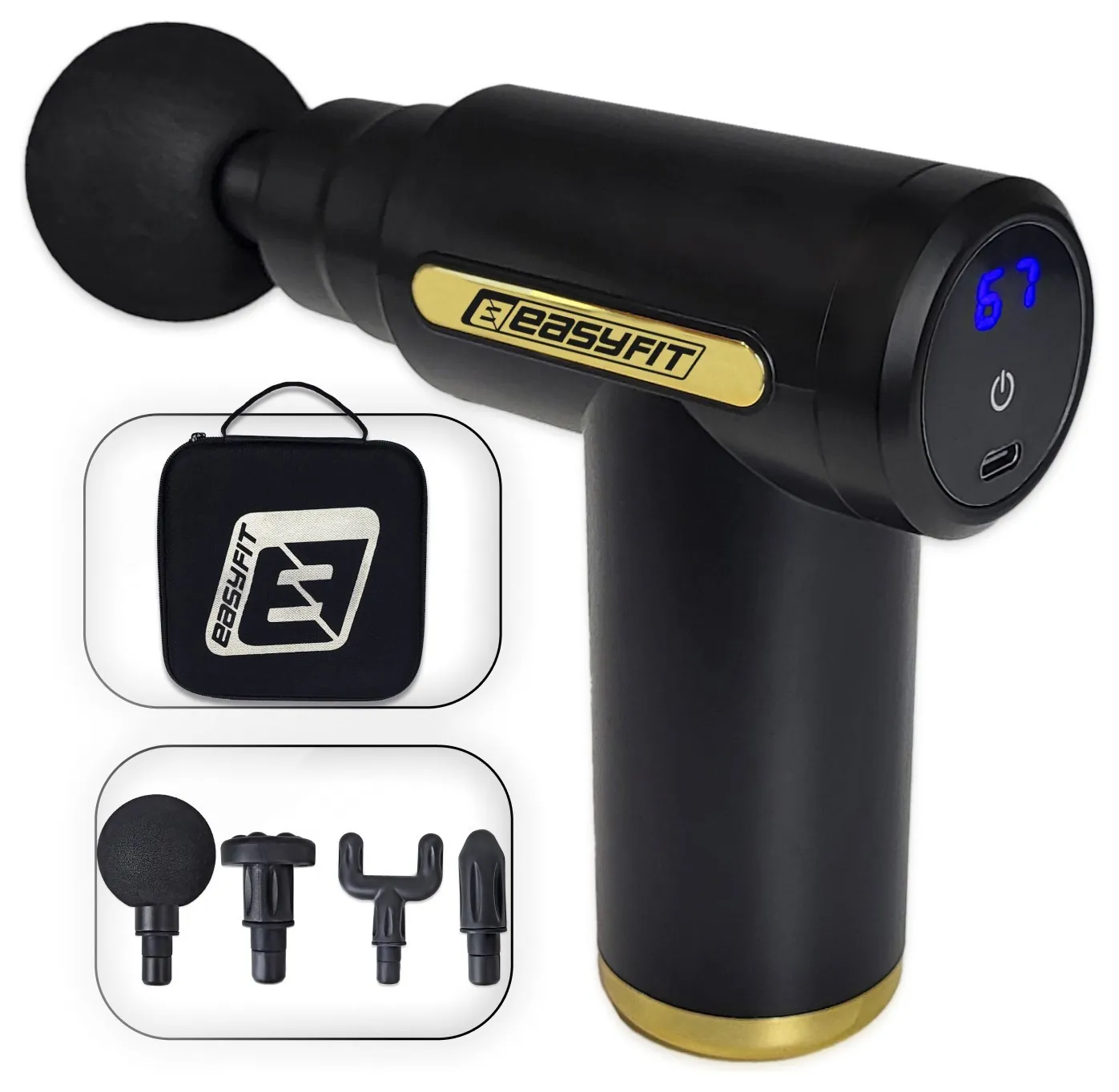 Перкусійний масажер для тіла EasyFit Pulse Mini 4 насадки, 6 режимів (EFIT_EF-2070)