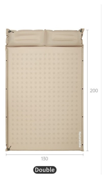 Матрац туристичний із подушкою, самонадувний двомісний Naturehike CNK2550WS025, вологостійкий, 200х130х6 см, бежевий, укр, укр